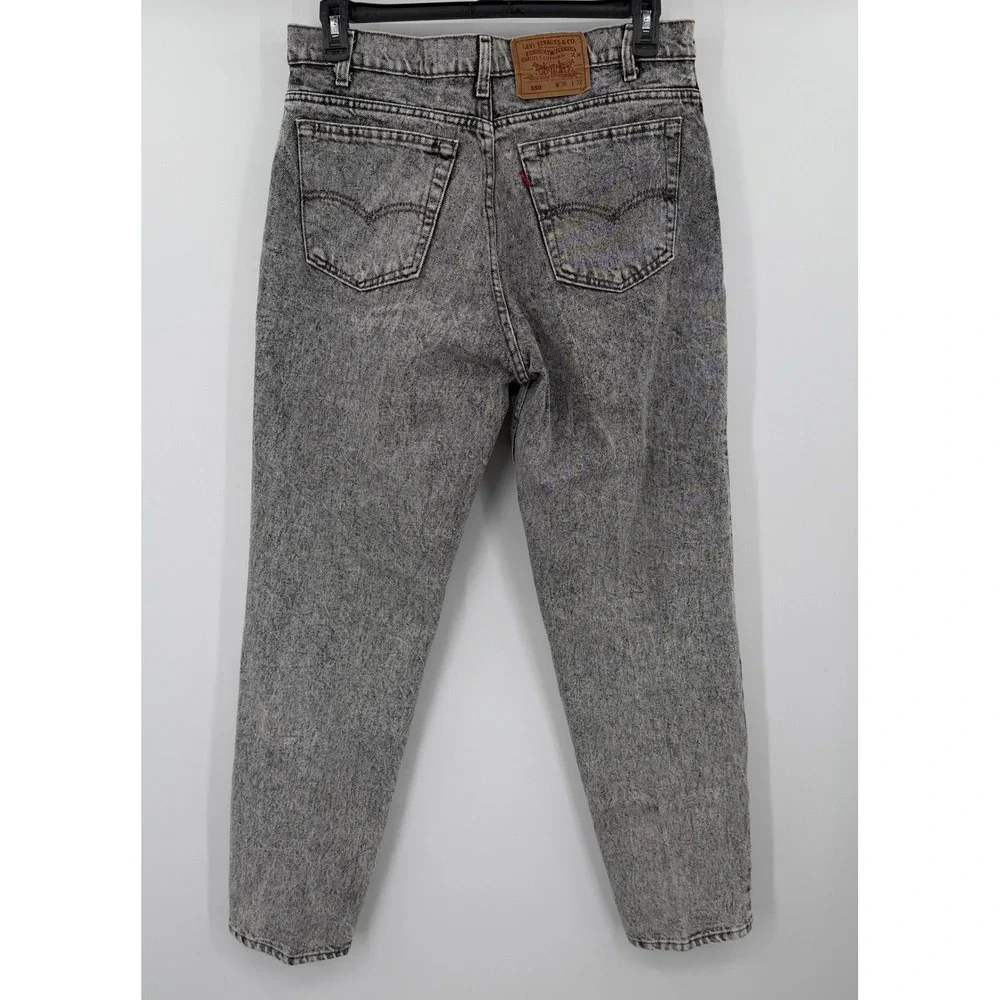 Vintage Levis 550 Relaxed Fit Tapered Leg Grey Acid Wash Jeans USA Made 36x32